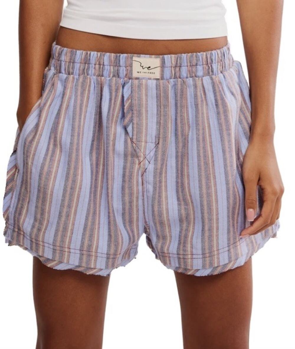 Free People Intimately Day To Day Shorts Small Blue Striped Flannel